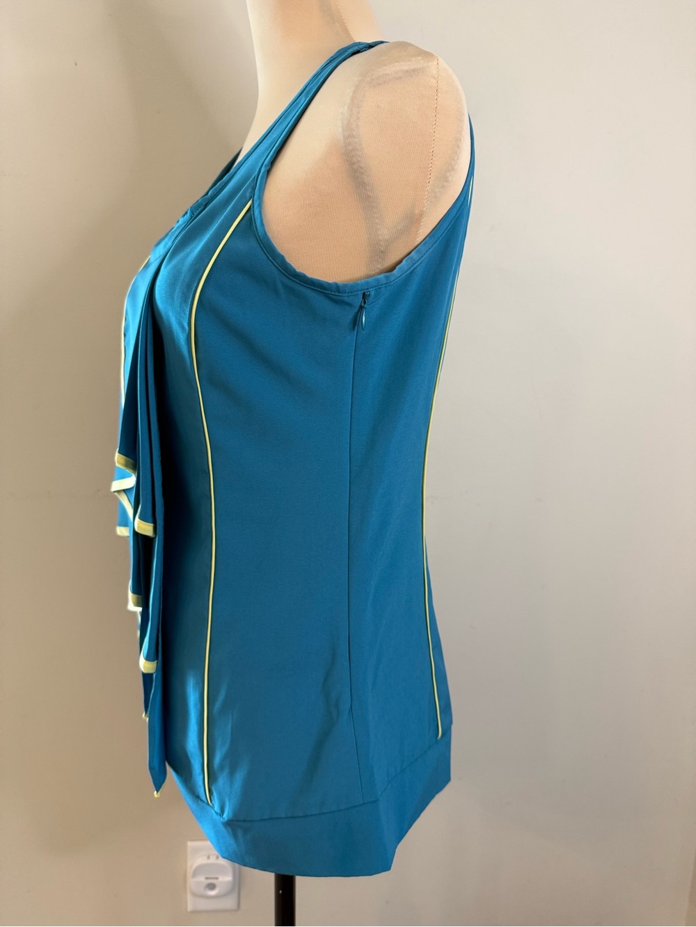 Minuet sleeveless top teal blue yellow trim SZ M - Picture 3 of 13